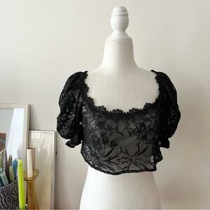 Intimately Free People Black Sequin Mesh Crop Top